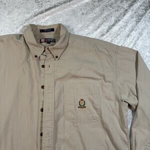 Chaps Ralph Lauren Beige Long Sleeve Button Up Embroidered